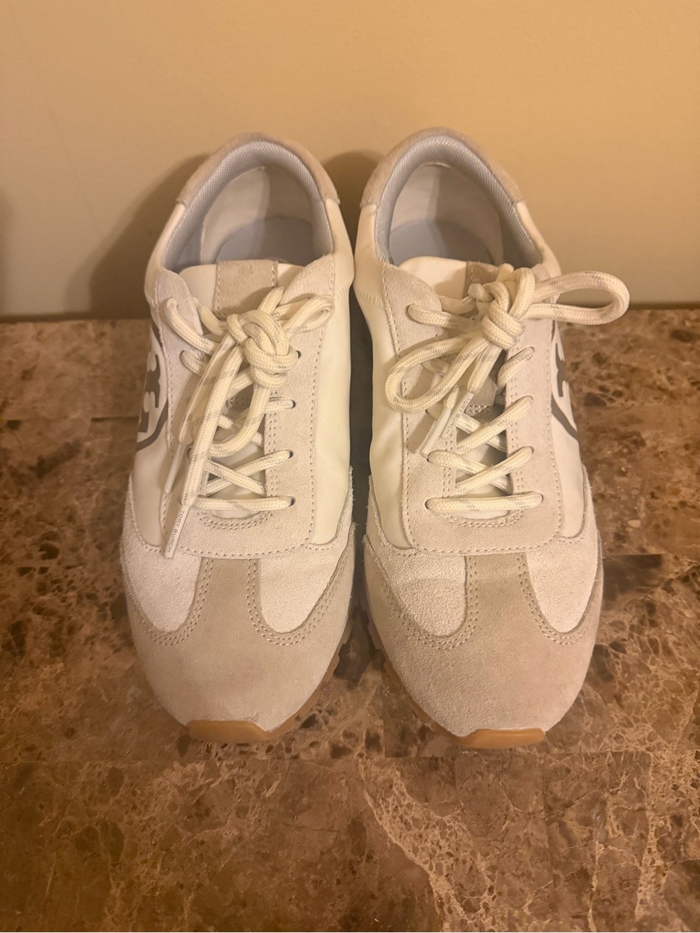 Tory Burch Cream and Tan Leather & Suede Sneakers